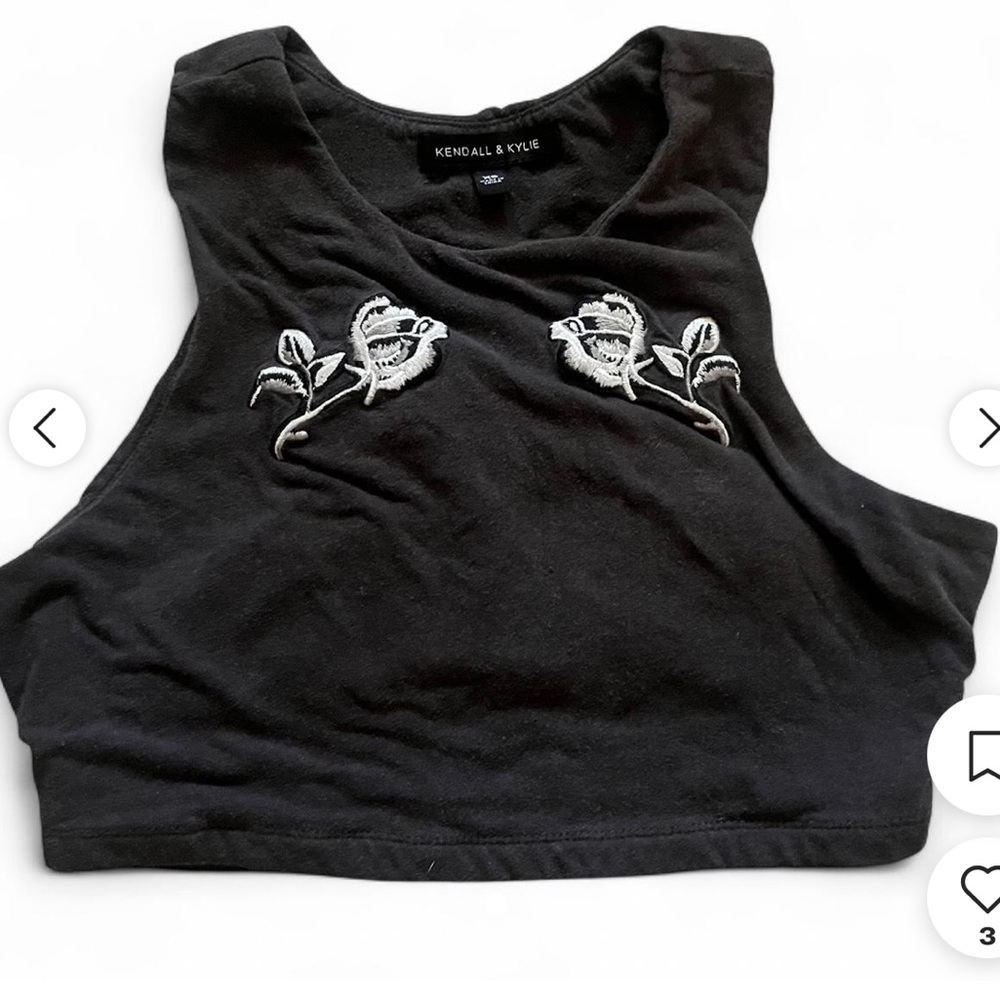 Kendall & Kylie Black Floral Crop Top
